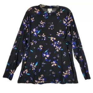 Ava & Viv Black floral women’s sheer long sleeve pullover shirt size 1X NWT